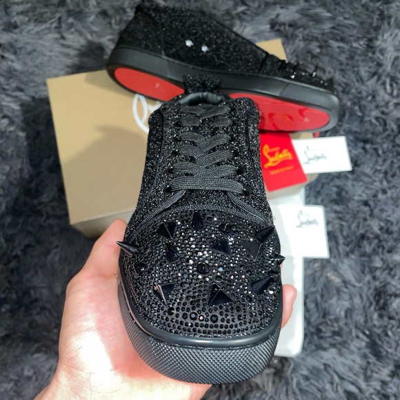Christian Louboutin Glitter Black Spiked Sneakers - Picture 4 of 6